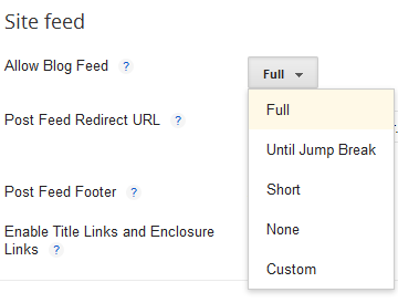 blogger  site feed options