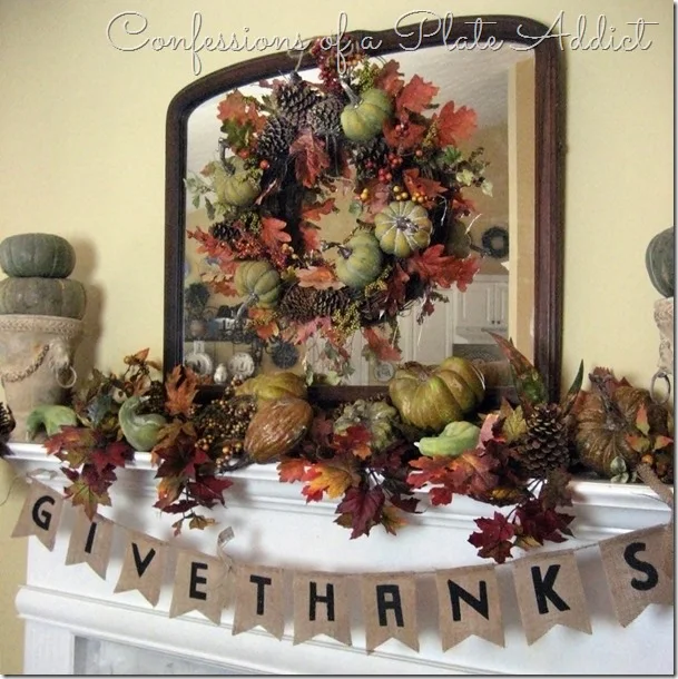 CONFESSIONS OF A PLATE ADDICT Pumpkins & Burlap Thanksgiving Mantel