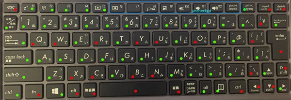 T100 Keyboard working and not working keys map