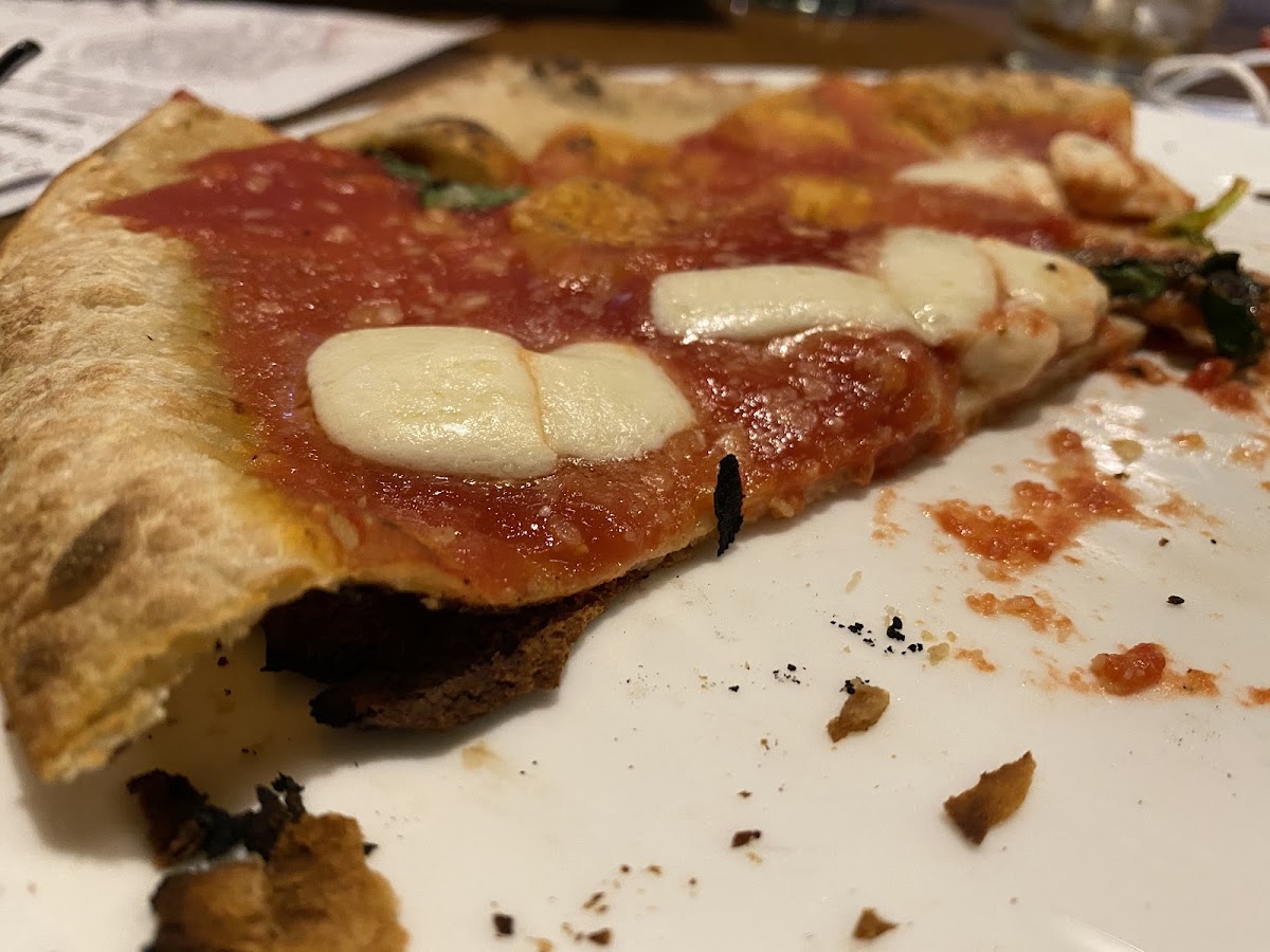 Gluten free crust is tasty, but I was hoping for a fluffier pizza. It’s very thin and fire oven cooked. Overall good, but a bit pricey at $16 for a 12” pizza.