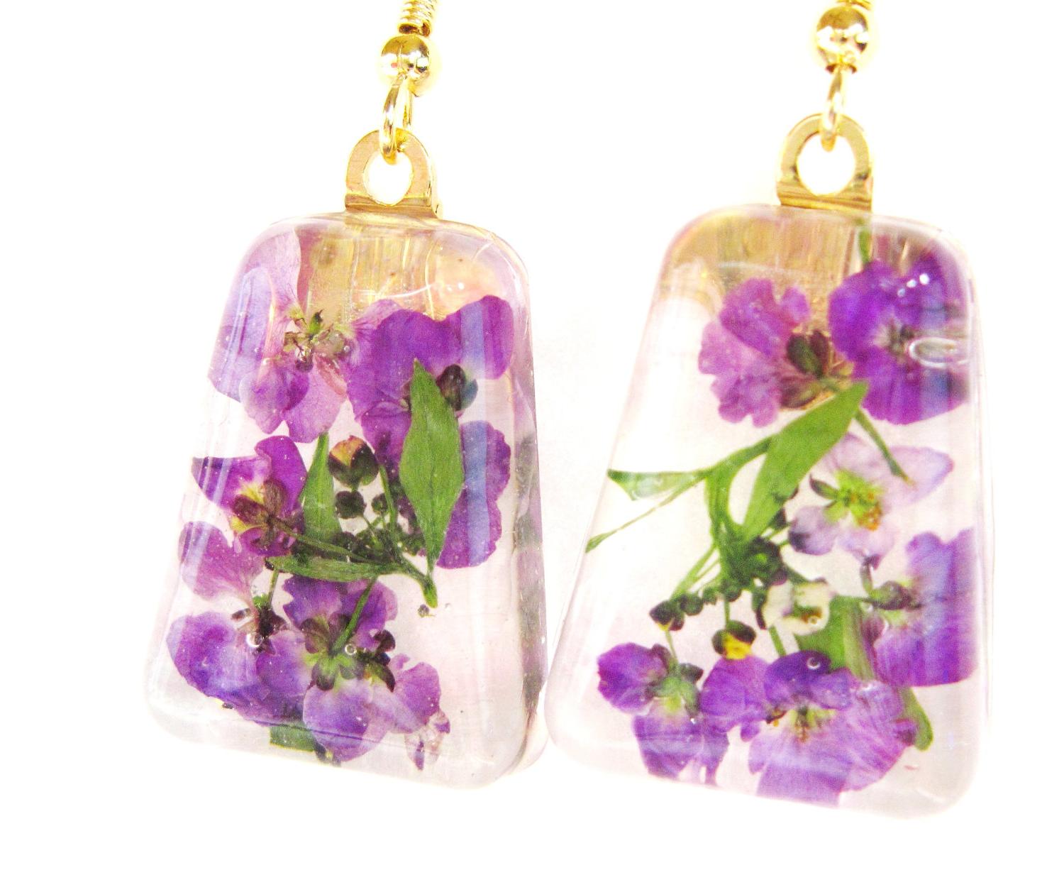 Purple Summer, Pressed Flower Earrings, Resin  555 