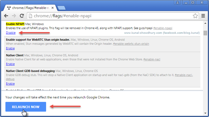 Relaunch Google Chrome for the changes to take effect (www.kunal-chowdhury.com)