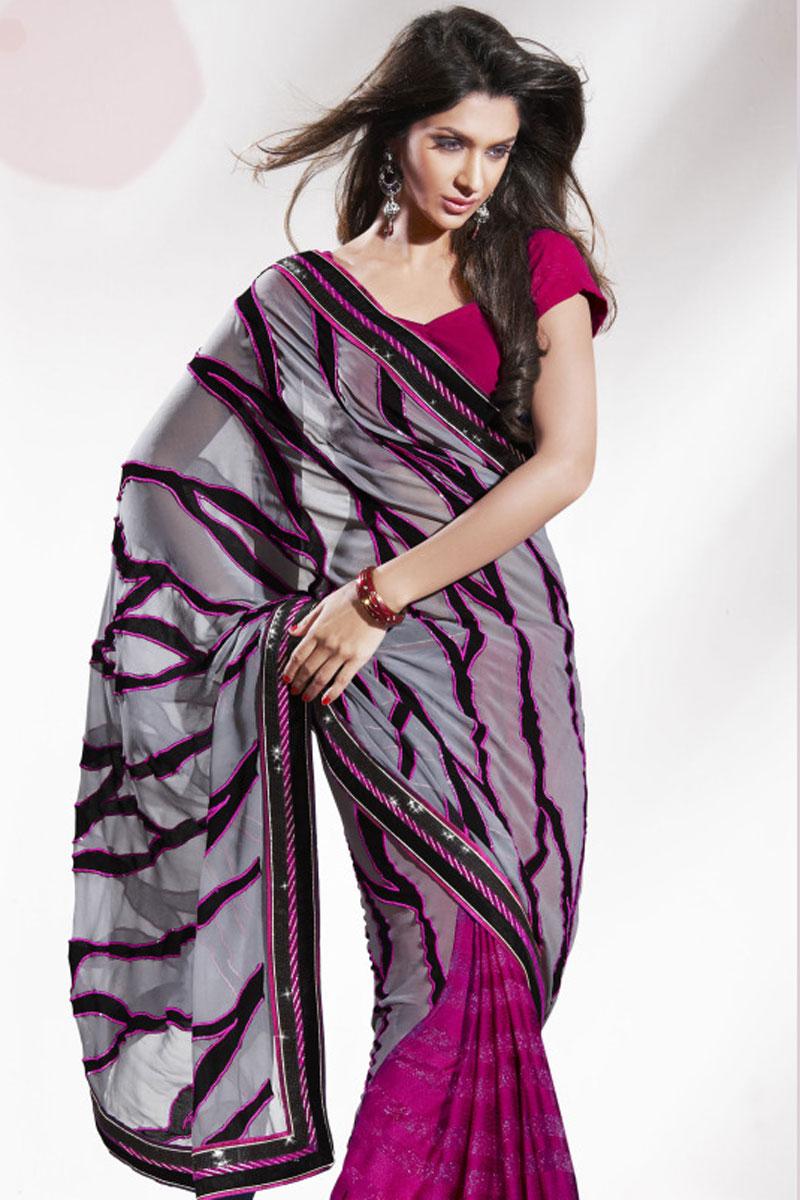 Taupe Gray Wedding and Festival Jaquard Embroidered Saree   99.00