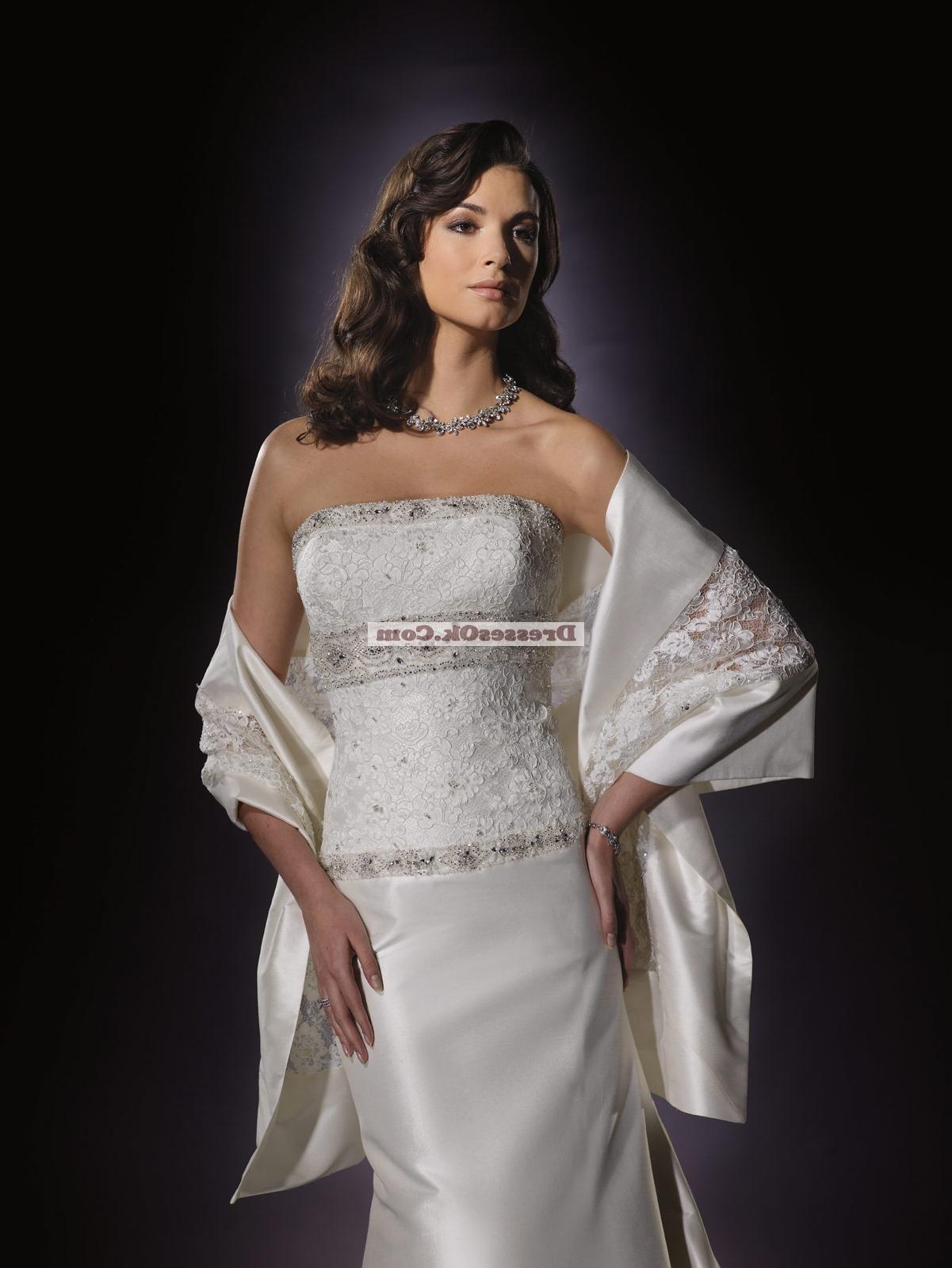 Wonderful A-line strapless chapel satin lace wedding dresses WD10LCC06
