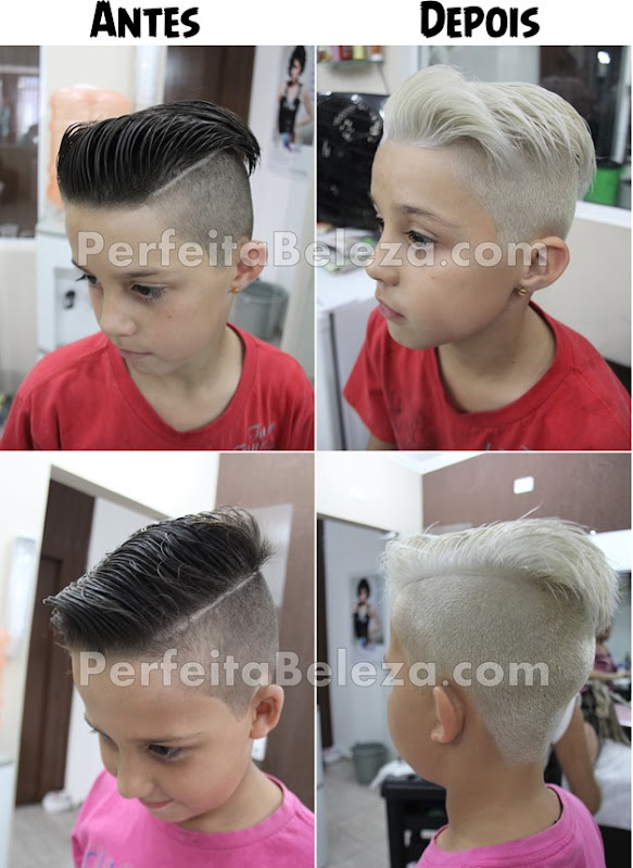 antes e depois cabelo platinado de homem ou criança