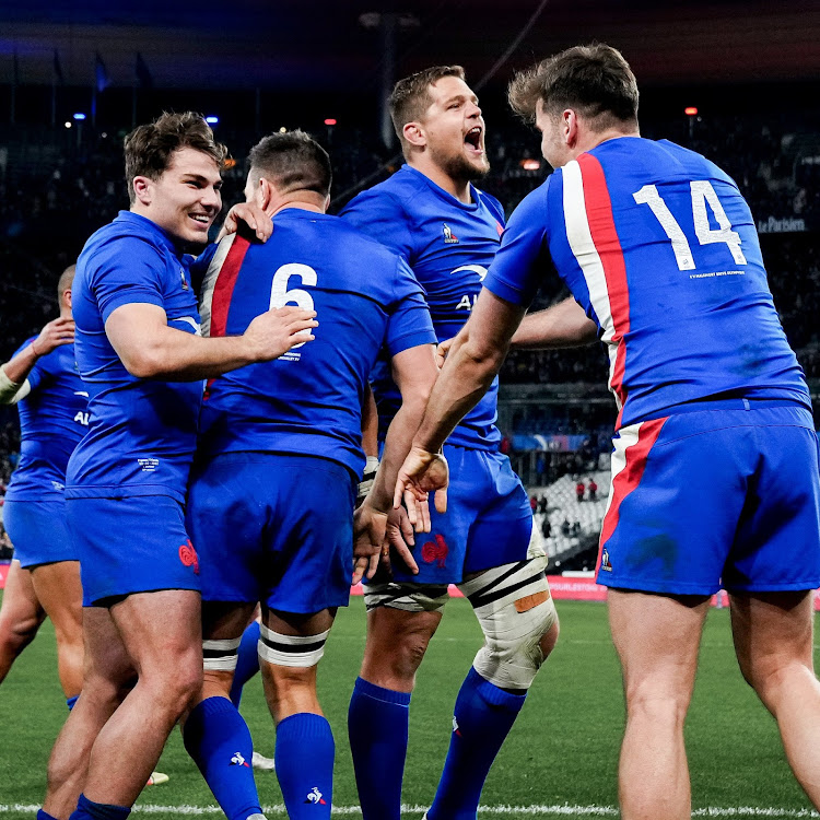France rugby players celebrate after the match.