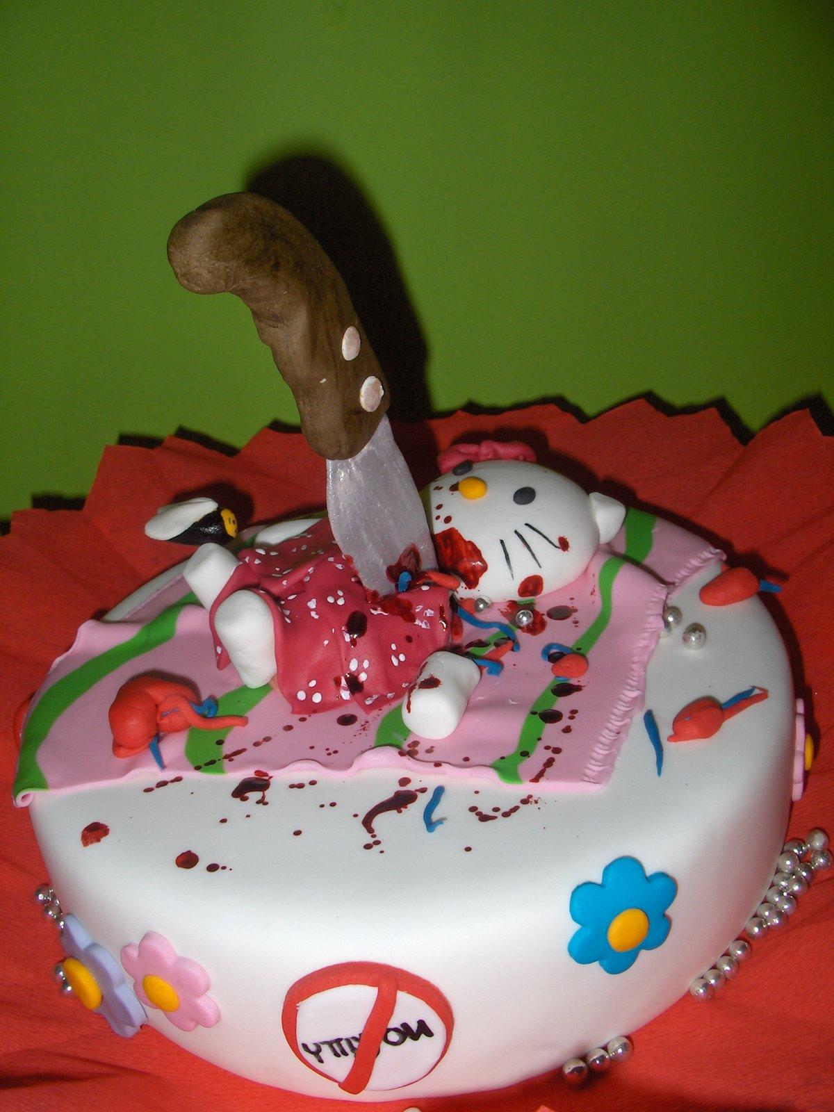 Hello Kitty stabbed cake