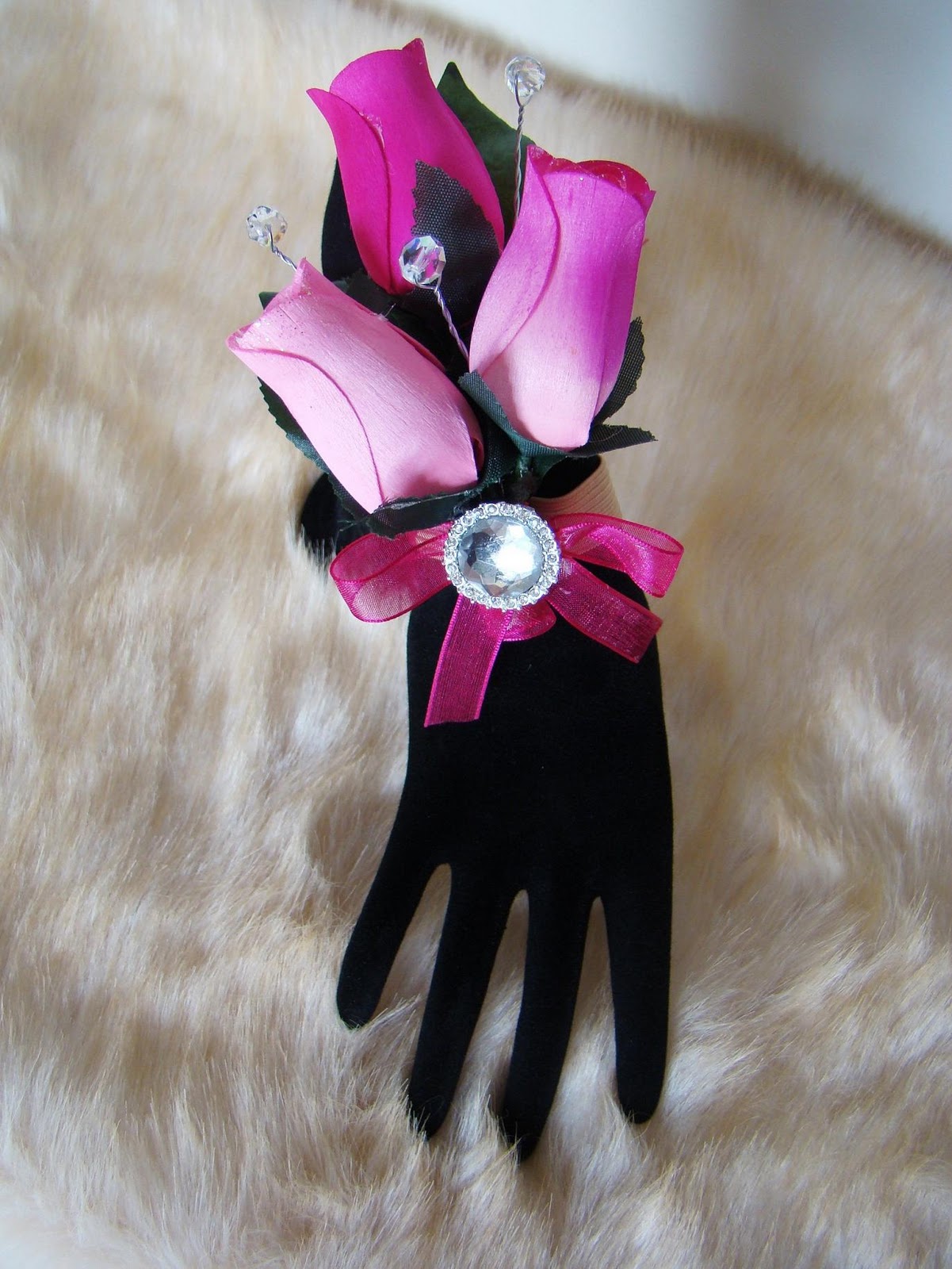 Pink Wooden Rose Wrist Corsage
