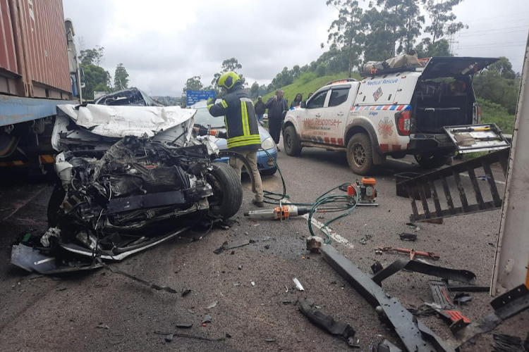 The jaws of life are being used to free the bodies of four women who were killed on the N3 eastbound (towards Durban) before the Mariannhill toll plaza on Tuesday.
