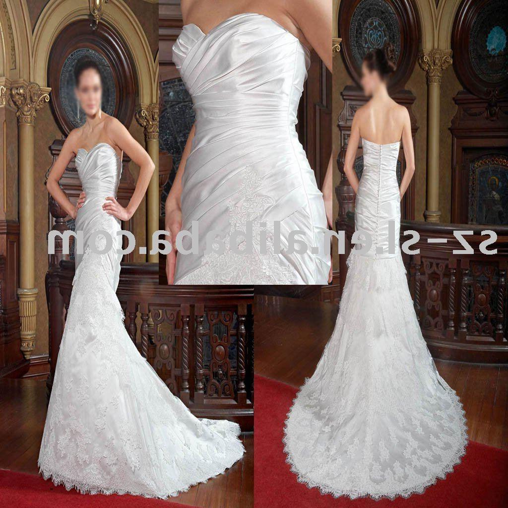 A-line Strapless Discount Lace Wedding Gown Bridal Wedding Dress  with