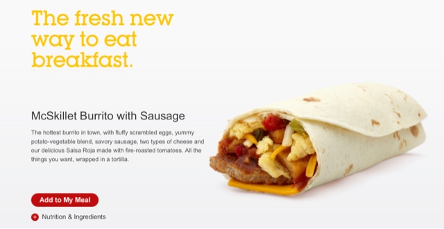 McDonald's McSkillet Burrito with Sausage