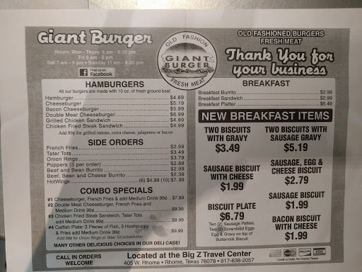 Restaurant «Giant Burger», reviews and photos, 405 B.C. Rhome Ave, Rhome, TX 76078, USA