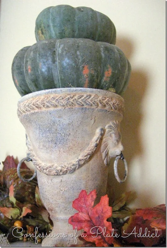 CONFESSIONS OF A PLATE ADDICT Pumpkins & Burlap Thanksgiving Mantel