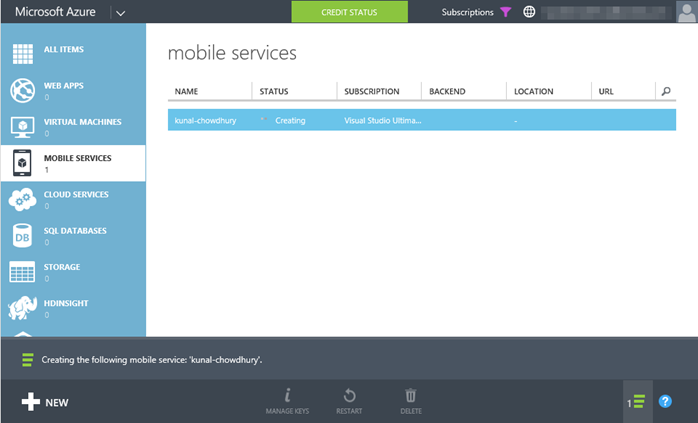 5. Windows Azure - Mobile Service - Creation in-progress (www.kunal-chowdhury.com)