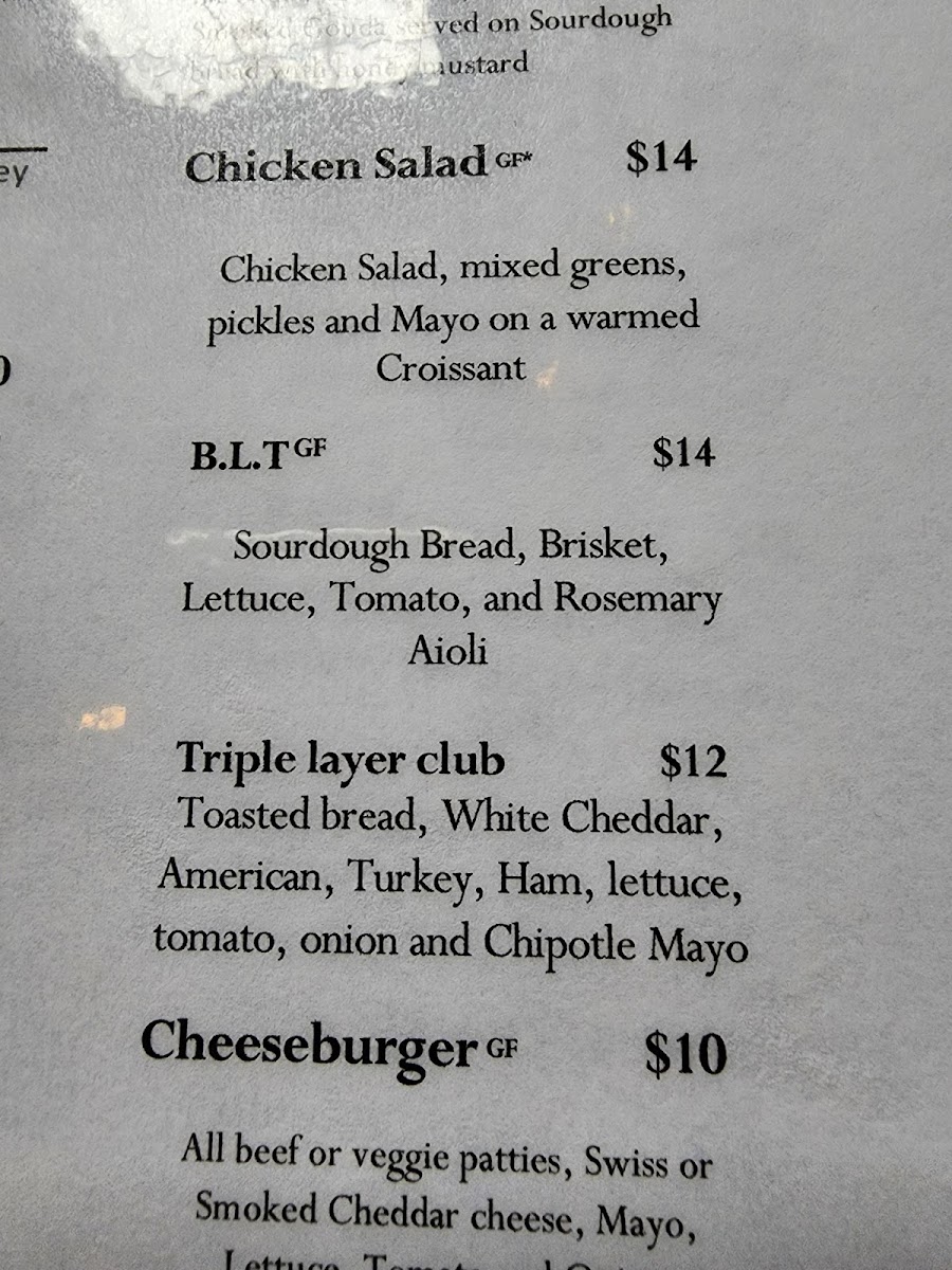 Menu said gluten free and I got excited asked again the server to verify they had gluten free she went to talk to chef and said they only thing that they have is crackers and after I ordered the crackers they are not gluten free.  I ordered a salad that said it had pretzels pieces explained I can’t eat pretzels and it came out with pretzels had to send back.  Very disappointed you would think with gluten free high lighted on menu chef would have some knowledge on gluten free.