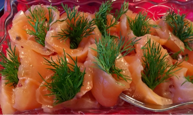 Authentic Finnish gravadlax with brandy, dill and red peppercorns