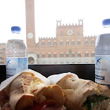 Lunch on a tiny balcony in Sienna's main square.