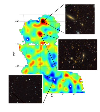 mapa da distribição de galáxias e da matéria escura