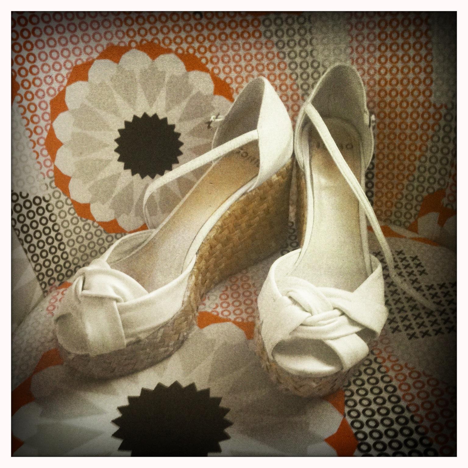 White wedges with wicker heel