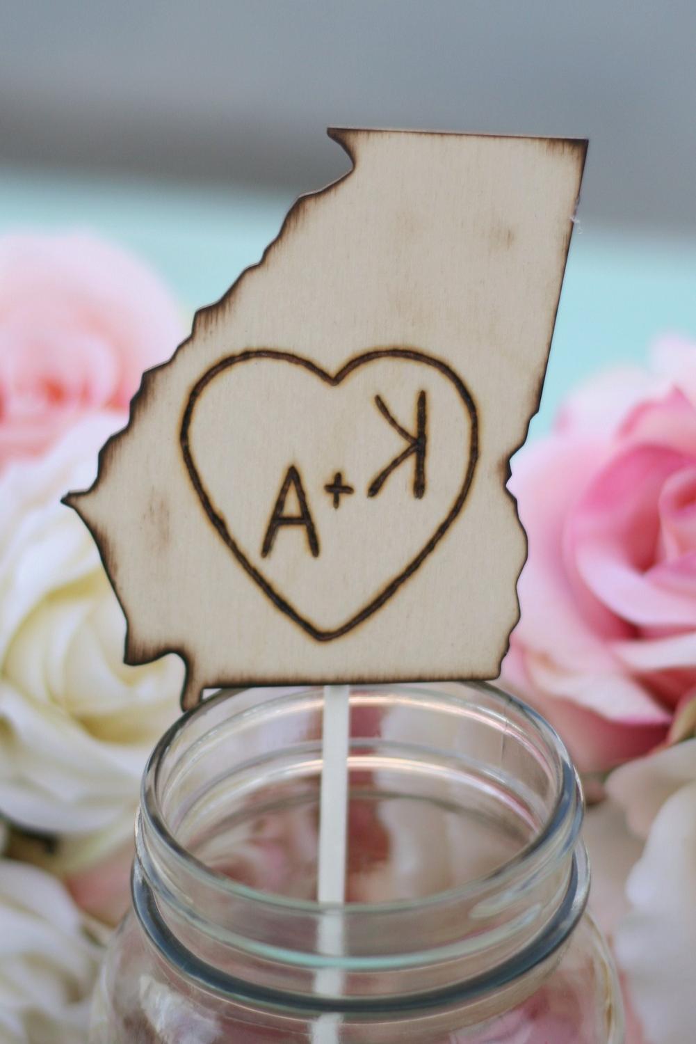 Engraved Wood State of Georgia Personalized Heart With Your Initials Wedding