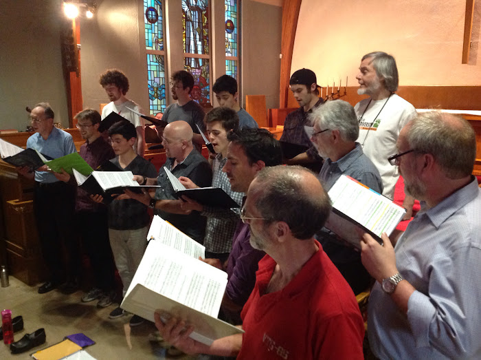 The men of Stairwell practice for the spring 2015 concerts