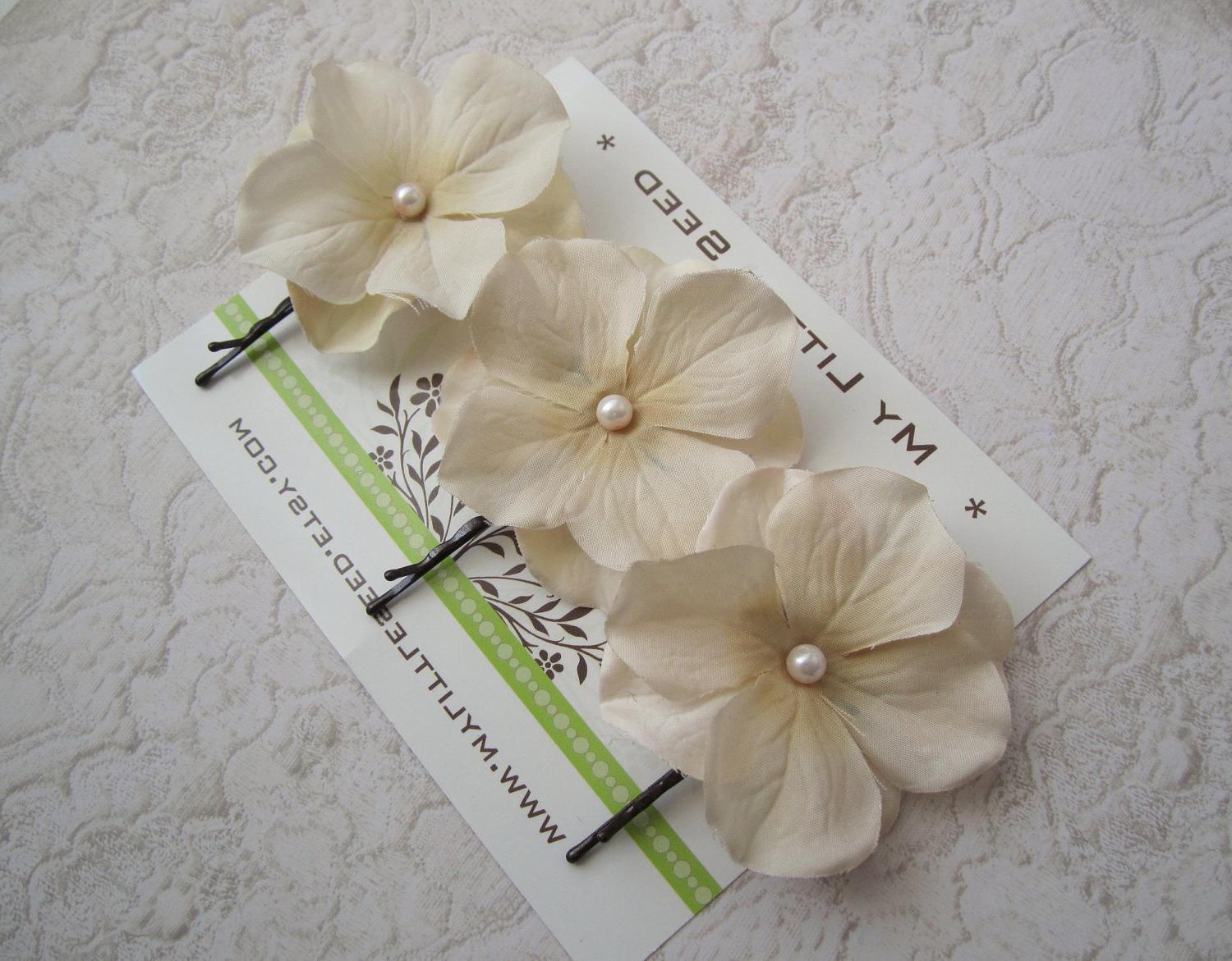 Set Of 3 Ivory Flower Hair Clips Wedding Accessories Bridal Accessories