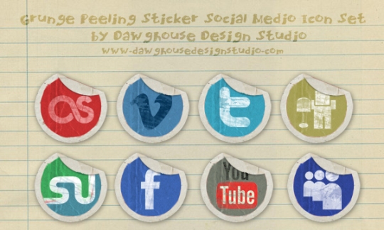 17Beautiful Social media Icon sets for Bloggers Grunge+Peeling+stickers+social+icons