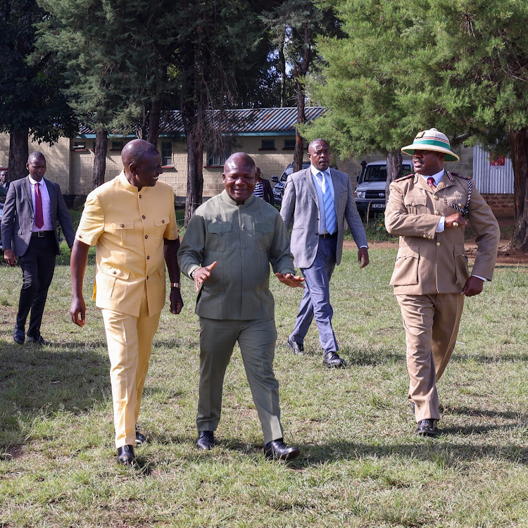 President William Ruto, and Kakamega Governor Fernandes Barasa arriving at Approved School Grounds for a church service in Kakamega on February 4, 2024