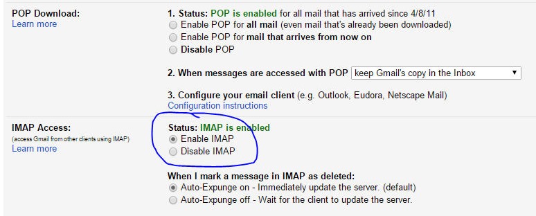 enable IMAP in gmail