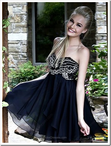 Short Empire Sweetheart Black Prom Dress