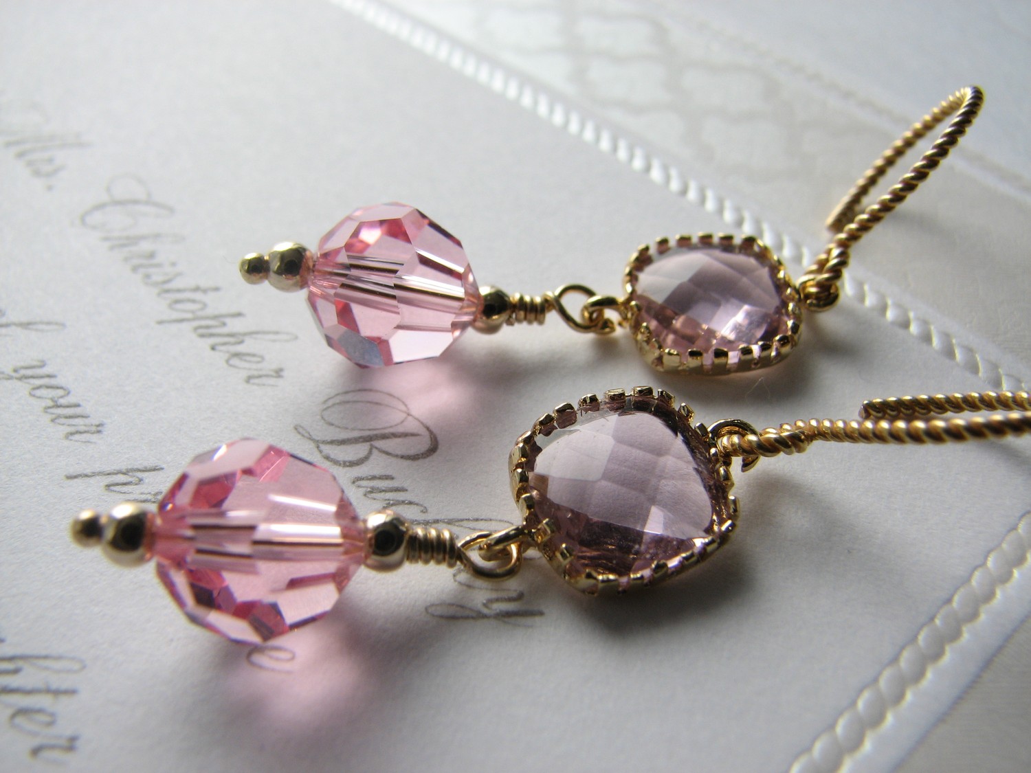 Pink crystal dangle earrings