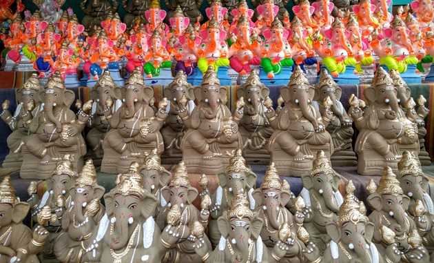 Clay Ganesha Idols for sale before Ganesh Chaturthi in Bangalore
