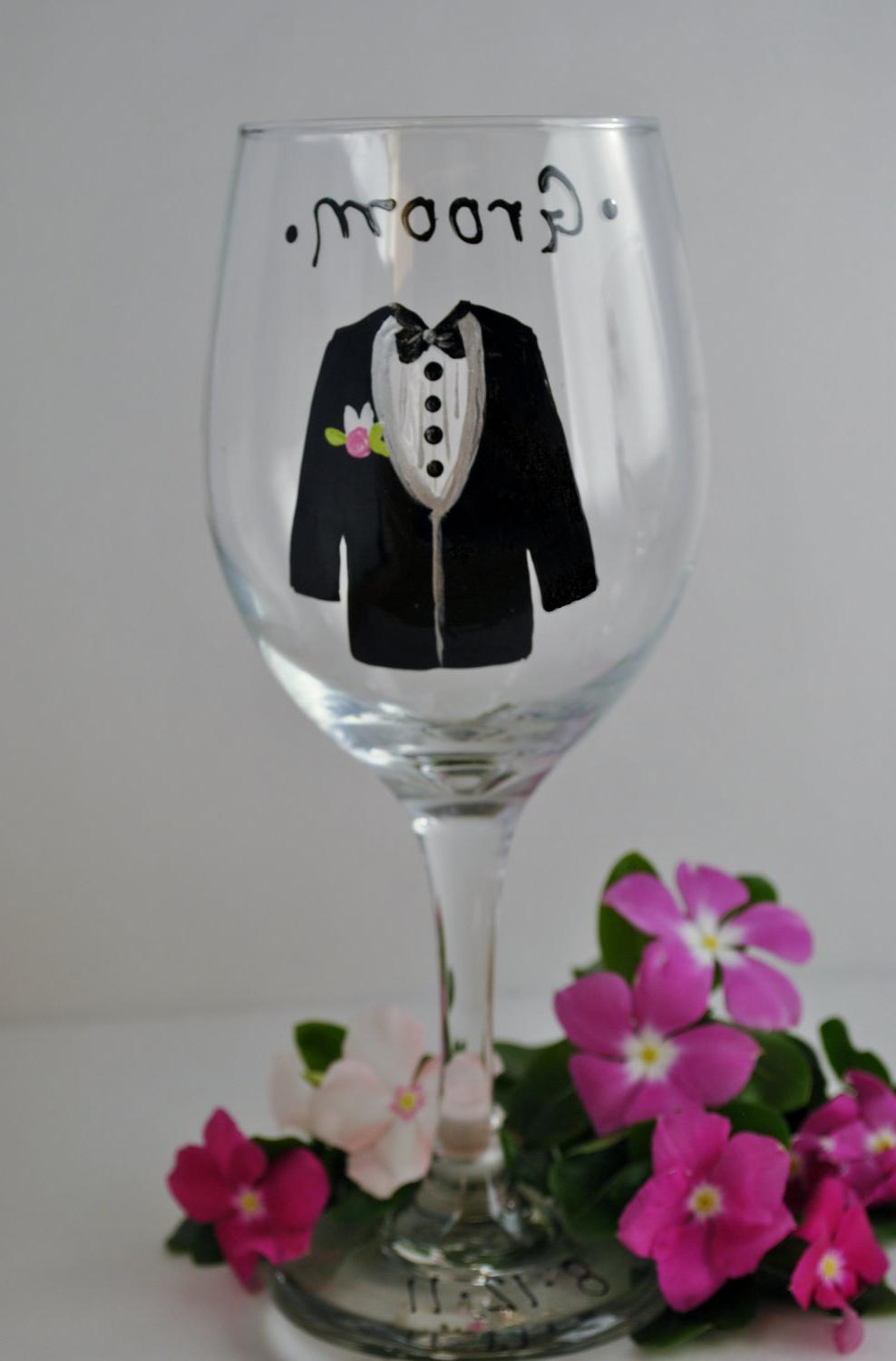 Unique Wedding Wine Glasses  Grooms glass  Bridal Party Wedding Hand Painted