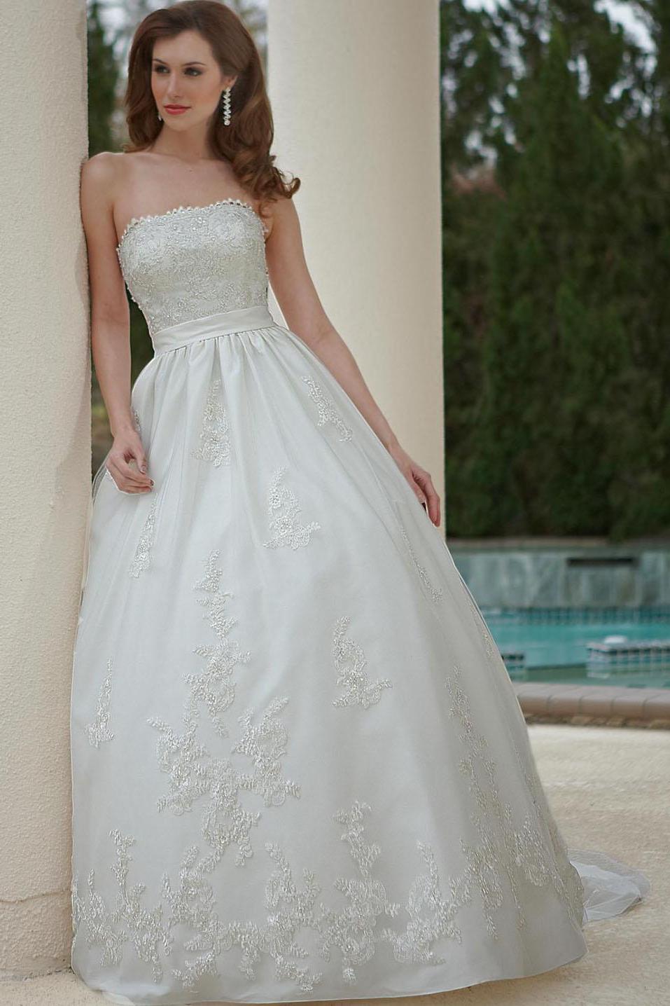 A-line Princess Strapless Chapel Satin Bridal Gown  3AA0513 