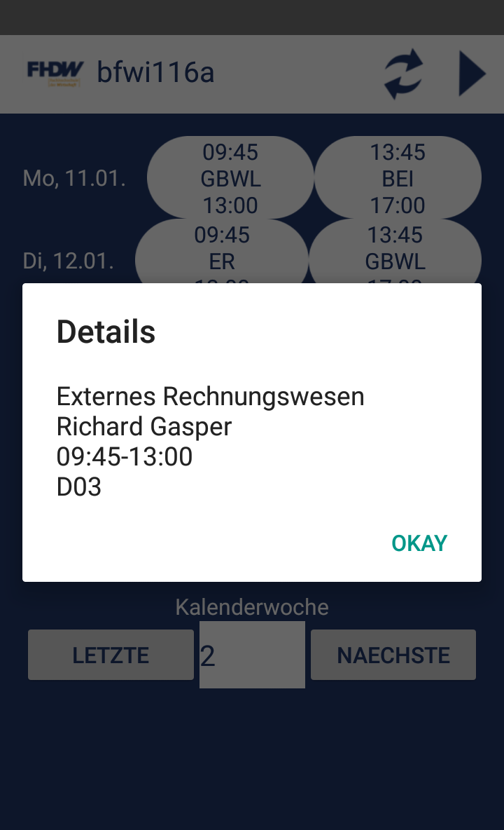 Android application FHDW Stundenplan Mk2 screenshort