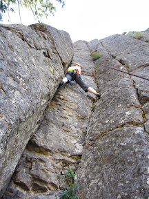 Climbing Reach Deep (5.7), an offwidth