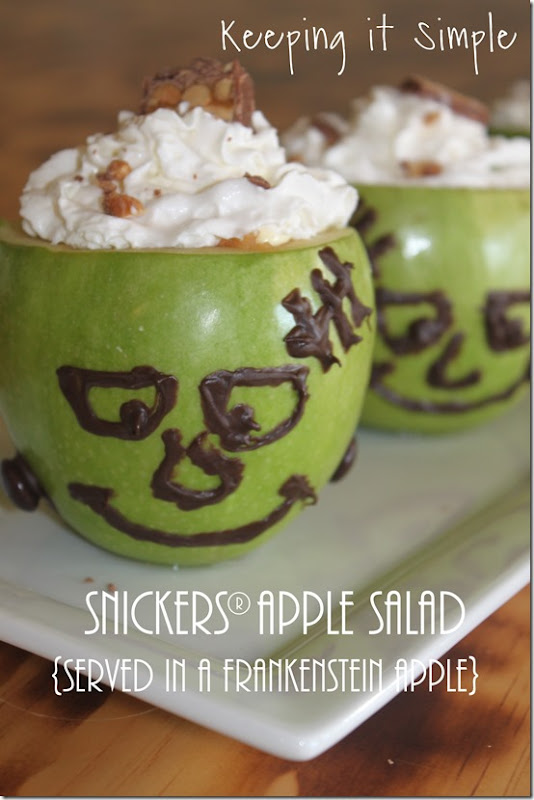 #ad SNICKERS®-Apple-Salad-Served-in-a-Frankenstein-apple #BooItForward