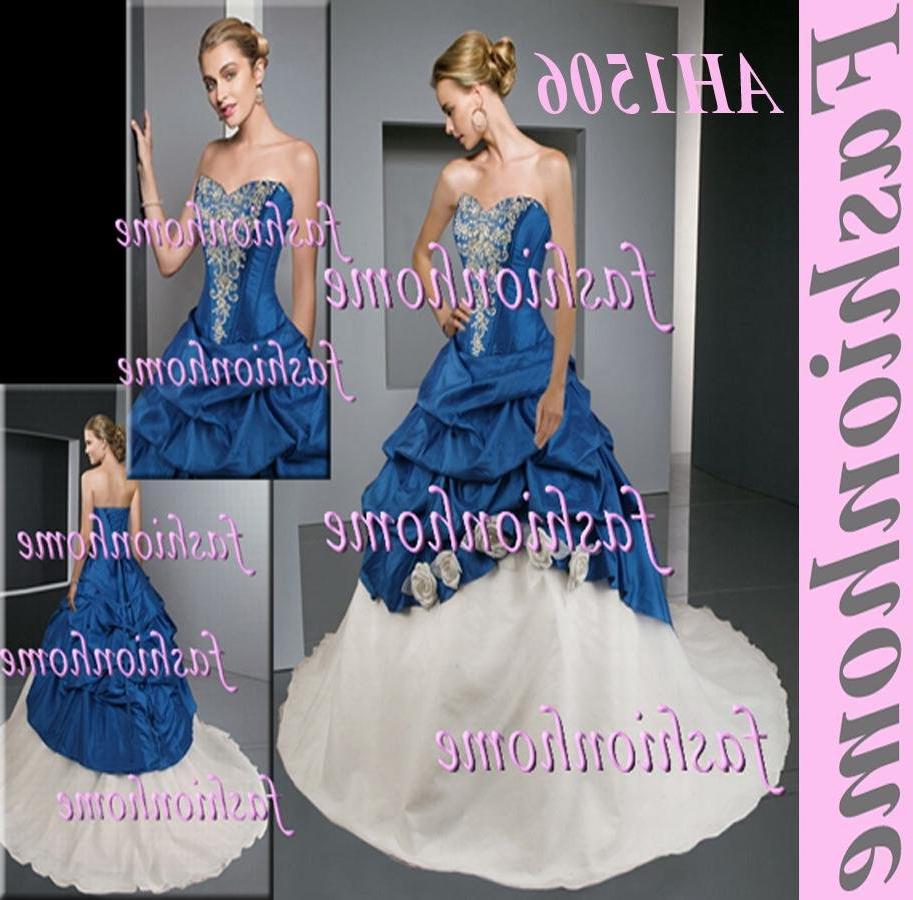 Blue and white wedding gown