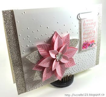 Linda Vich Creates: Pretty In Pink Poinsettia. A pretty pink poinsettia adorns this Softly Falling embossed card. Silver Glimmer paper strips and a sequin-filled sentiment pocket complete this stunning Christmas card.
