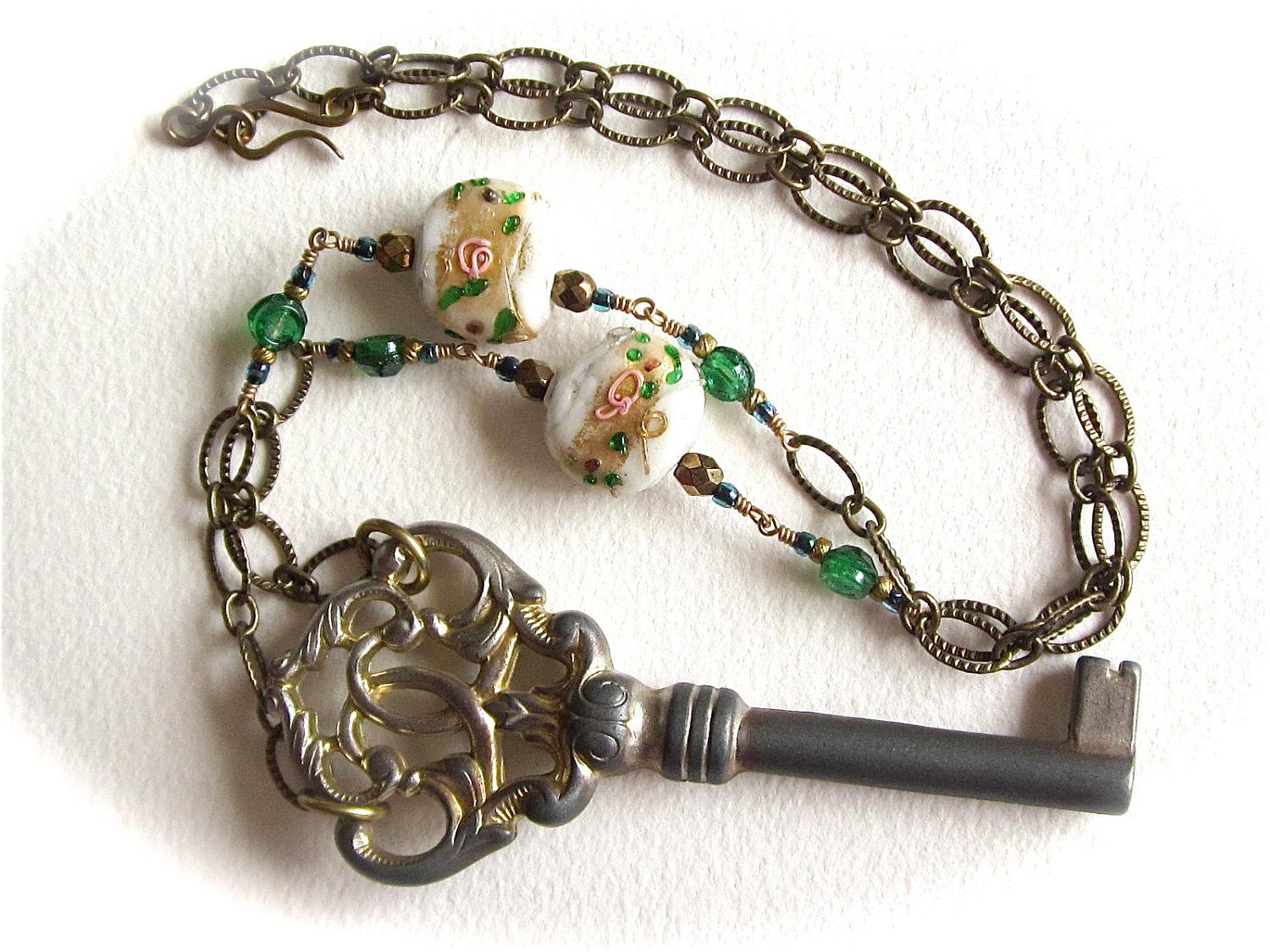 Steampunk Necklace with Venetian Wedding Cake Lampwork by riddlewithin