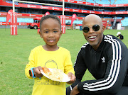 Thapelo Mokoena and his son, Lereko, at the Father-Son Sleepout hosted at Loftus Versfeld Stadium this past weekend.
