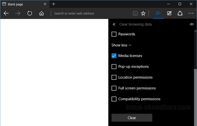 Clear browsing data in Microsoft Edge (www.kunal-chowdhury.com)