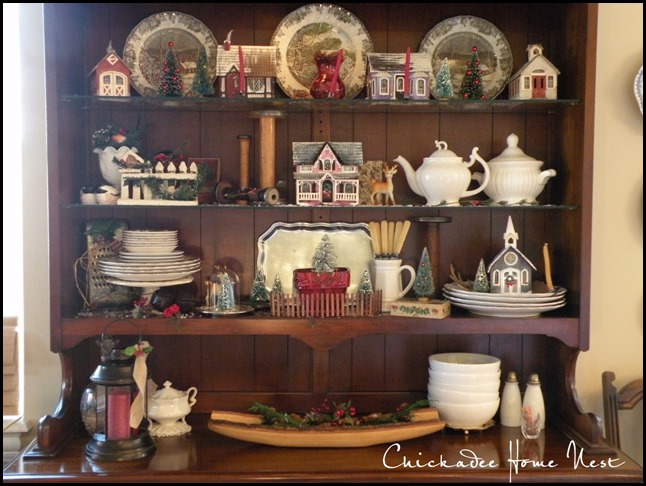 Christmas china cabinet at Chickadee Home Nest
