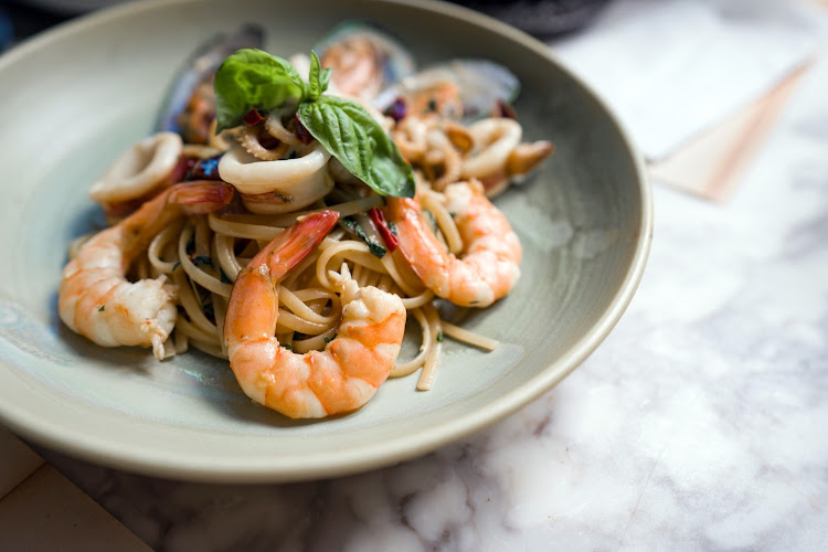 A seven-minute pasta and prawn main.