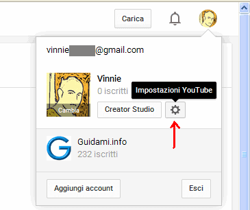 Accedere alle impostazioni YouTube