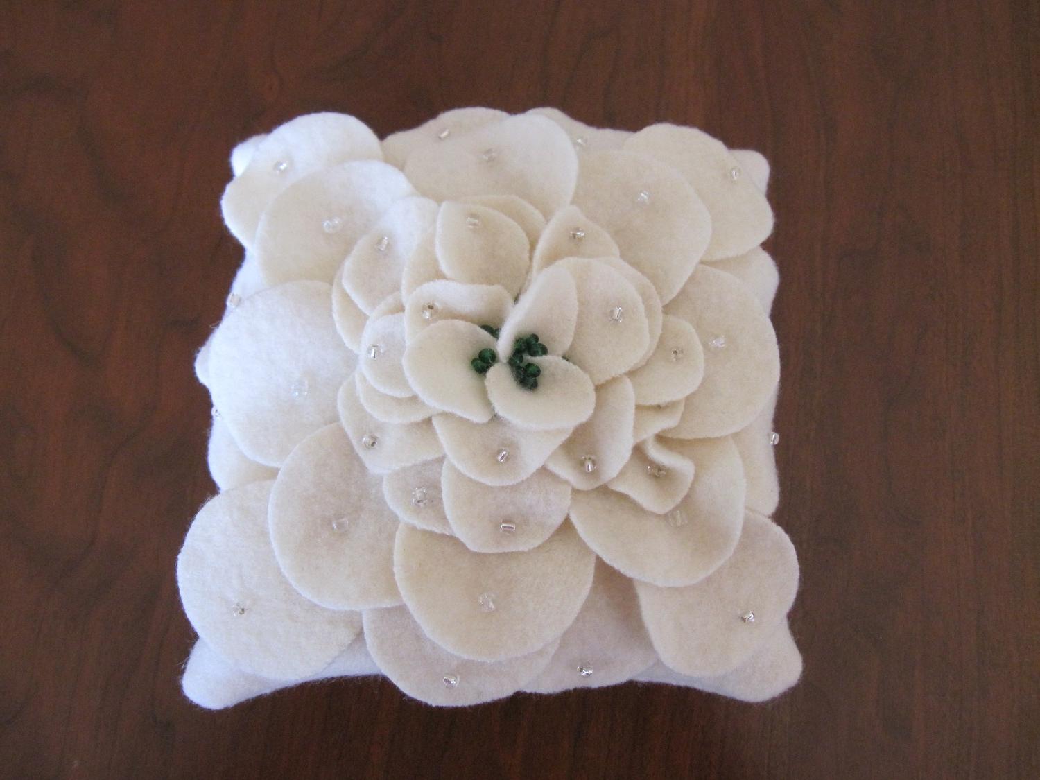 Wedding Ring Pillow Ivory Chrysanthemum Flower Wedding