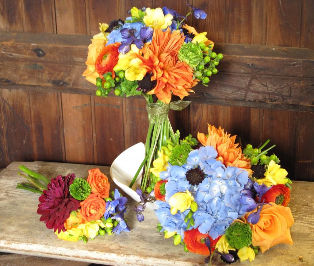 green & orange ranunculus,