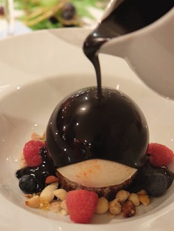Chocolate Ball with sacher blueberry yoghurt cake