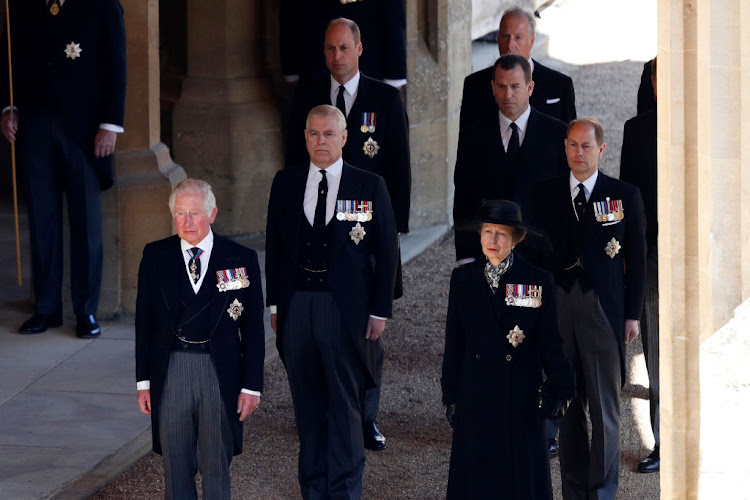Princes Charles, Andrew and Edward and Princess Anne, at the funeral of their father, Prince Philip, Duke of Edinburgh.