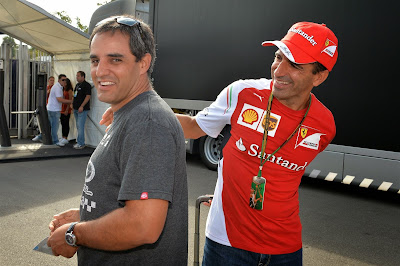 Марк Жене приветствует Хуана Пабло Монтойю в паддоке Монцы на Гран-при Италии 2014